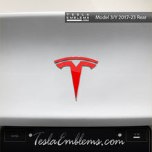 Load image into Gallery viewer, 3M Gloss Dragon Fire Red Tesla Emblem Decals (Front + Back)