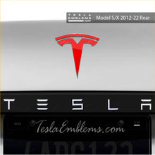 Load image into Gallery viewer, 3M Gloss Dragon Fire Red Tesla Emblem Decals (Front + Back)