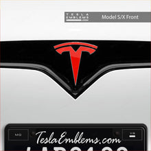 Load image into Gallery viewer, 3M Gloss Hot Rod Red Tesla Emblem Decals (Front + Back)