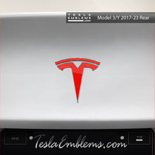 Load image into Gallery viewer, 3M Gloss Hot Rod Red Tesla Emblem Decals (Front + Back)