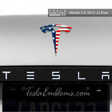 Load image into Gallery viewer, American Flag Tesla Emblem Decals (Front + Back)