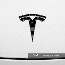 Load image into Gallery viewer, Ghost Black Patriot Flag Tesla Emblem Decals (Front + Back)