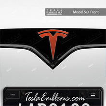 Load image into Gallery viewer, 3M Matte Red Tesla Emblem Decals (Front + Back)