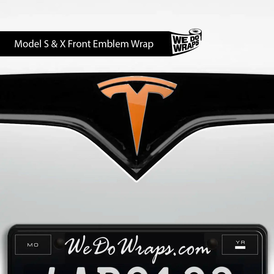 3M Gloss Deep Orange Tesla Emblem Decals (Front + Back)