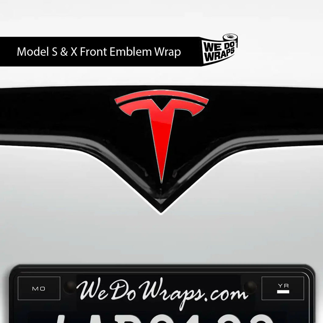 3M Gloss Hot Rod Red Tesla Emblem Decals (Front + Back)