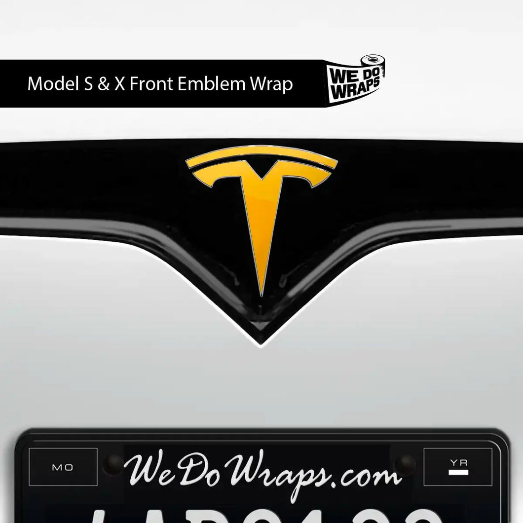 3M Gloss Sunflower Yellow Tesla Emblem Decals (Front + Back)