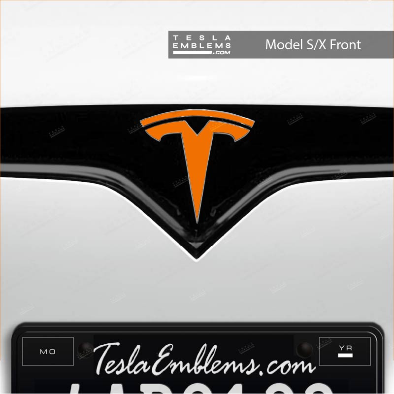 3M Gloss Deep Orange Tesla Emblem Decals (Front + Back)