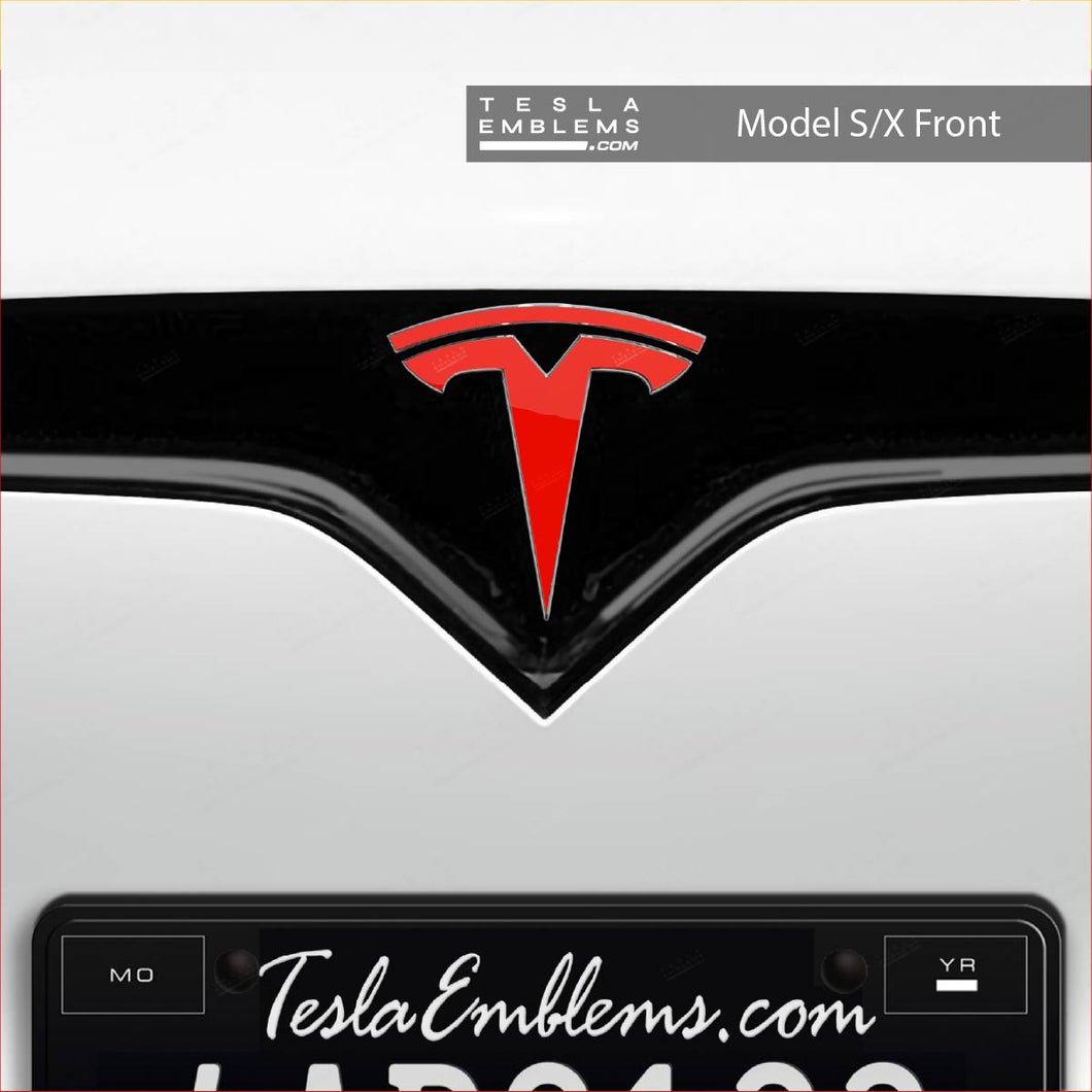 3M Gloss Hot Rod Red Tesla Emblem Decals (Front + Back)