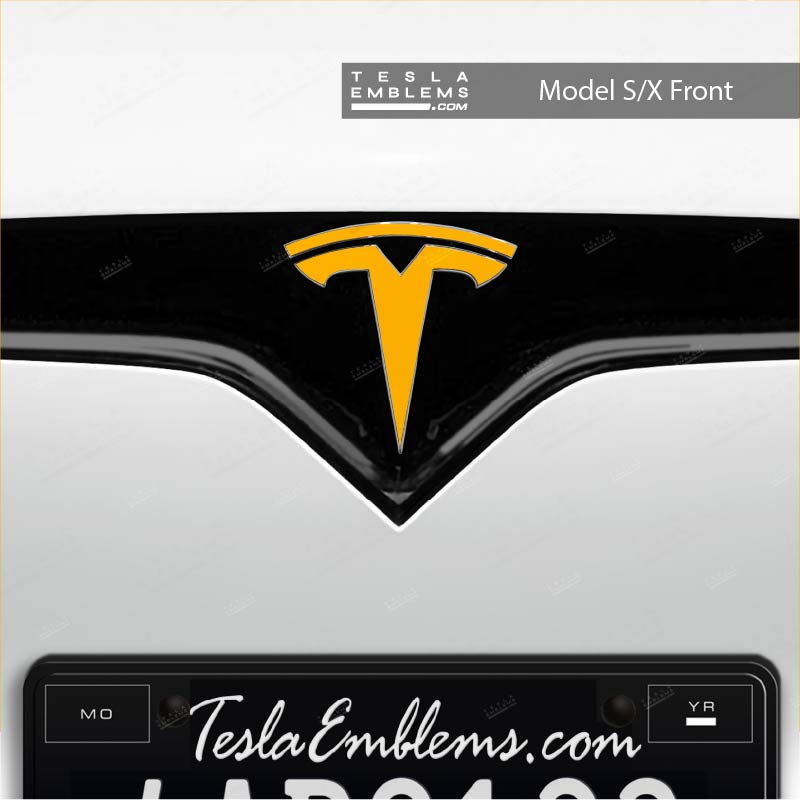 3M Gloss Sunflower Yellow Tesla Emblem Decals (Front + Back)