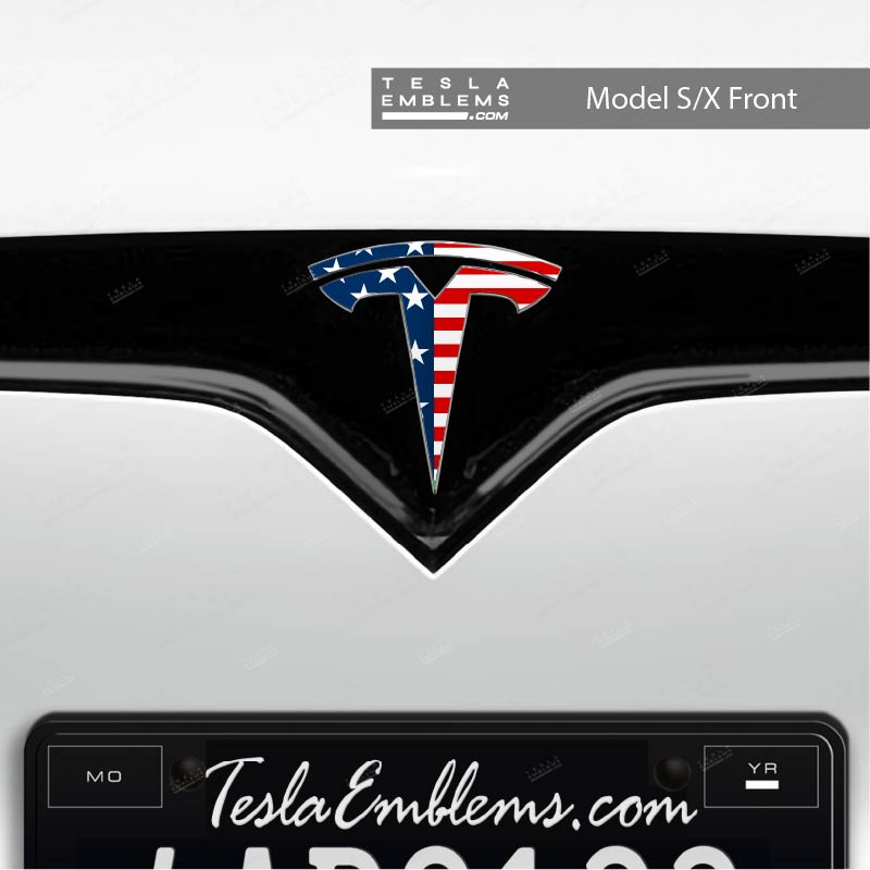 American Flag Tesla Emblem Decals (Front + Back)