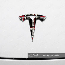 Load image into Gallery viewer, Black Plaid Tesla Emblem Decals (Front + Back Emblem Decals)
