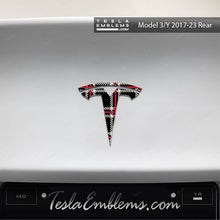 Load image into Gallery viewer, Black Plaid Tesla Emblem Decals (Front + Back Emblem Decals)
