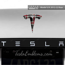 Load image into Gallery viewer, Black Plaid Tesla Emblem Decals (Front + Back Emblem Decals)

