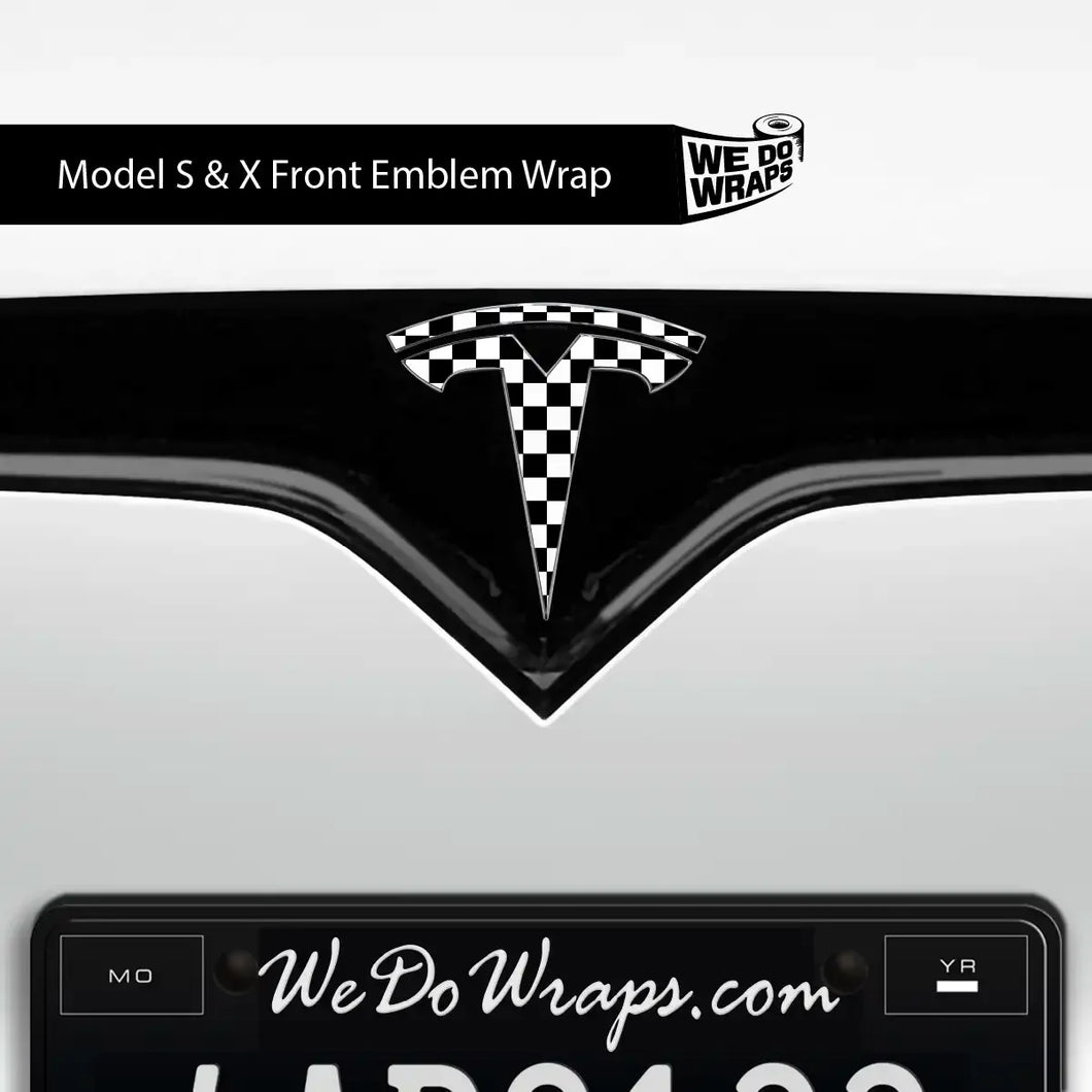 Checkered Tesla Emblem Decals (Front + Back)