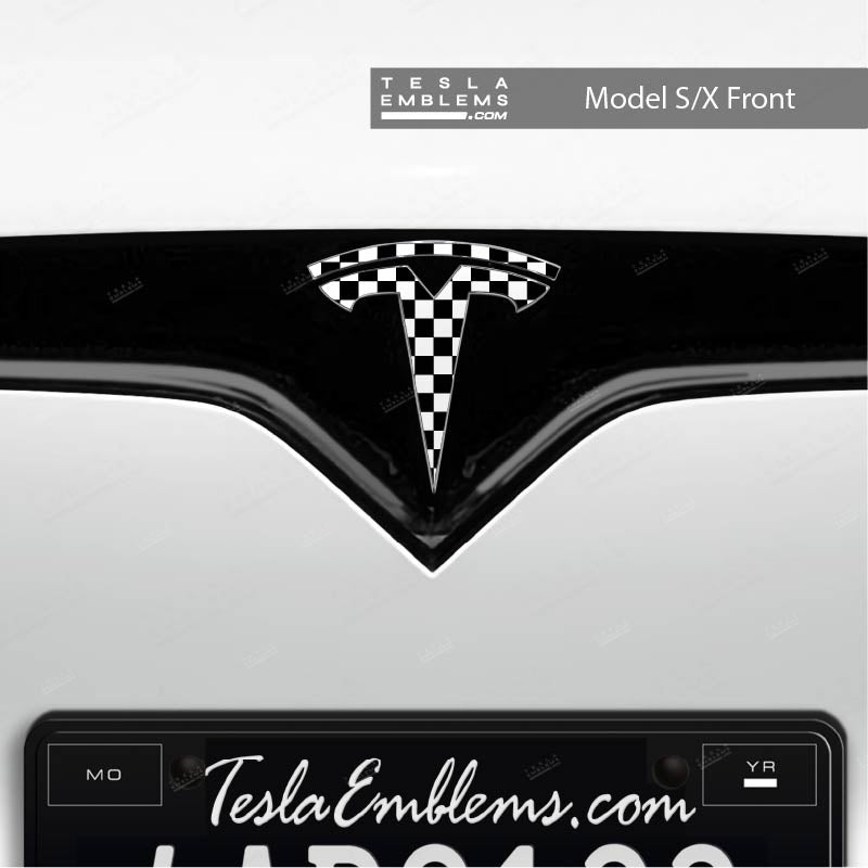 Checkered Tesla Emblem Decals (Front + Back)