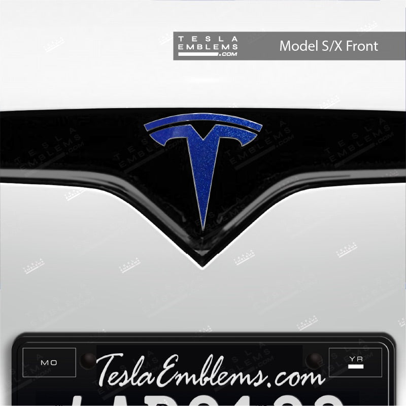 3M Deep Blue Metallic Tesla Emblem Decals (Front + Back)