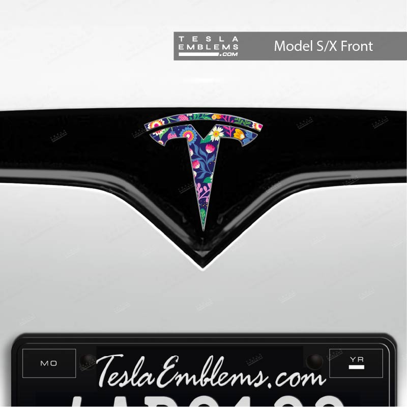 Floral Meadow Tesla Emblem Decals (Front + Back)