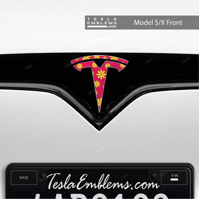 Flower Power Tesla Emblem Decals (Front + Back)