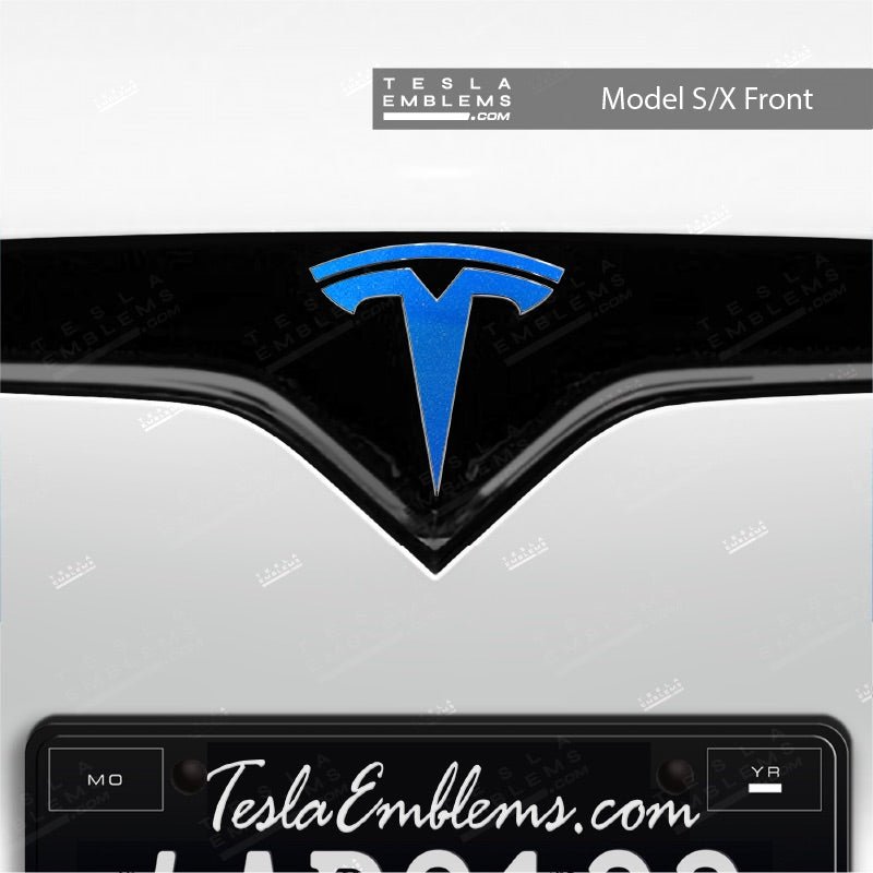3M Gloss Fire Blue Tesla Emblem Decals (Front + Back)
